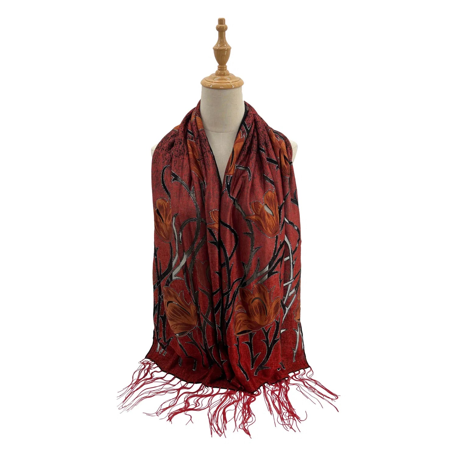 YH-1 Floral Design Velvet Polyester Scarf with Shiny Glitter