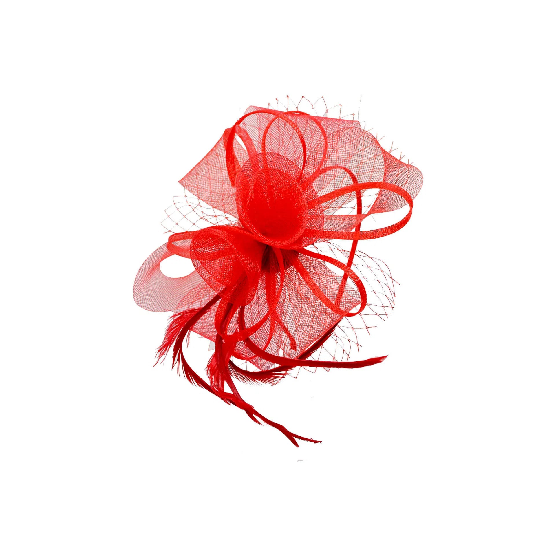 MX1748-3 Double Flower Gauze Fascinator with A Butterfly Bow and Feathers