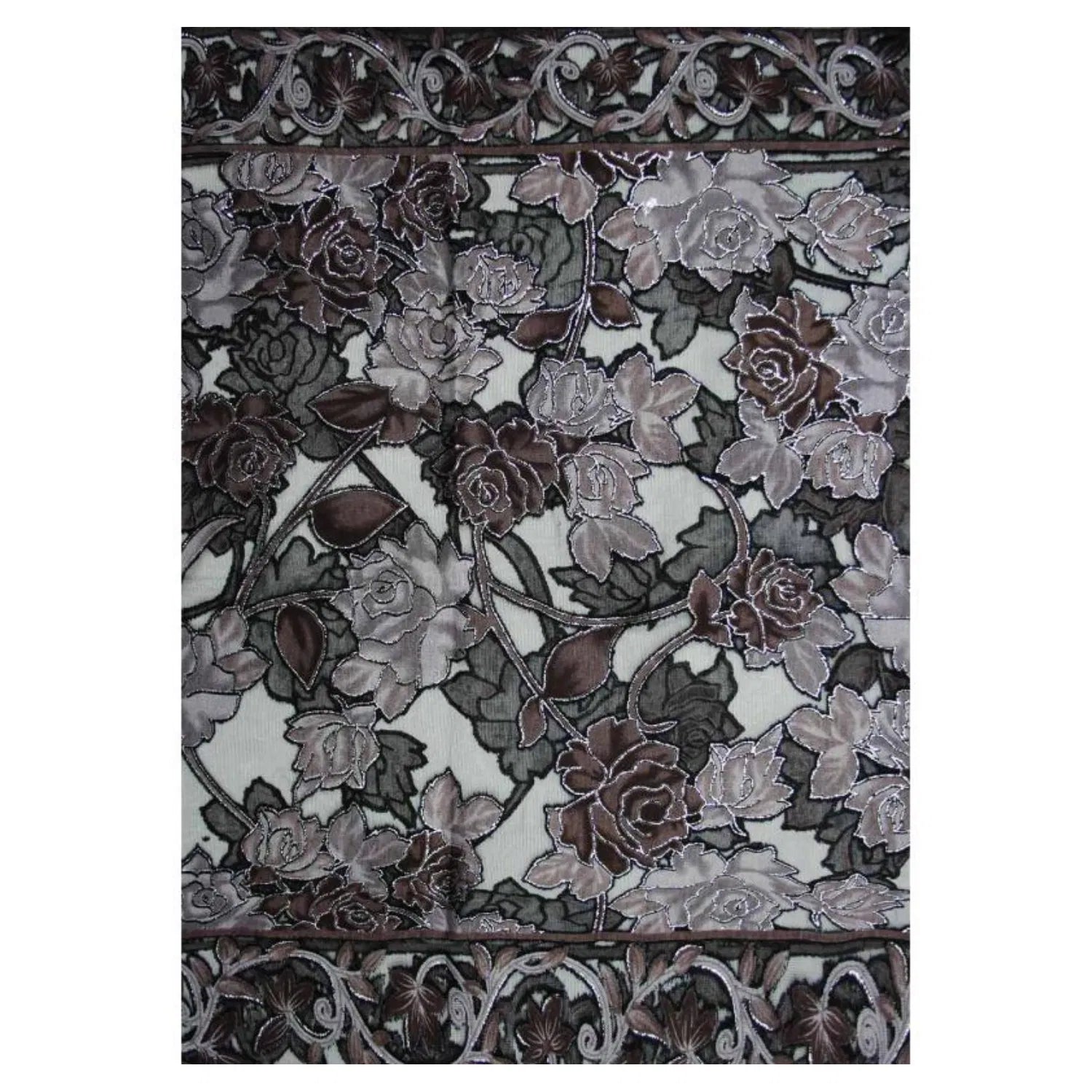 YH-3 Floral Printed Velvet Polyester Scarf with Glitter Trimmings