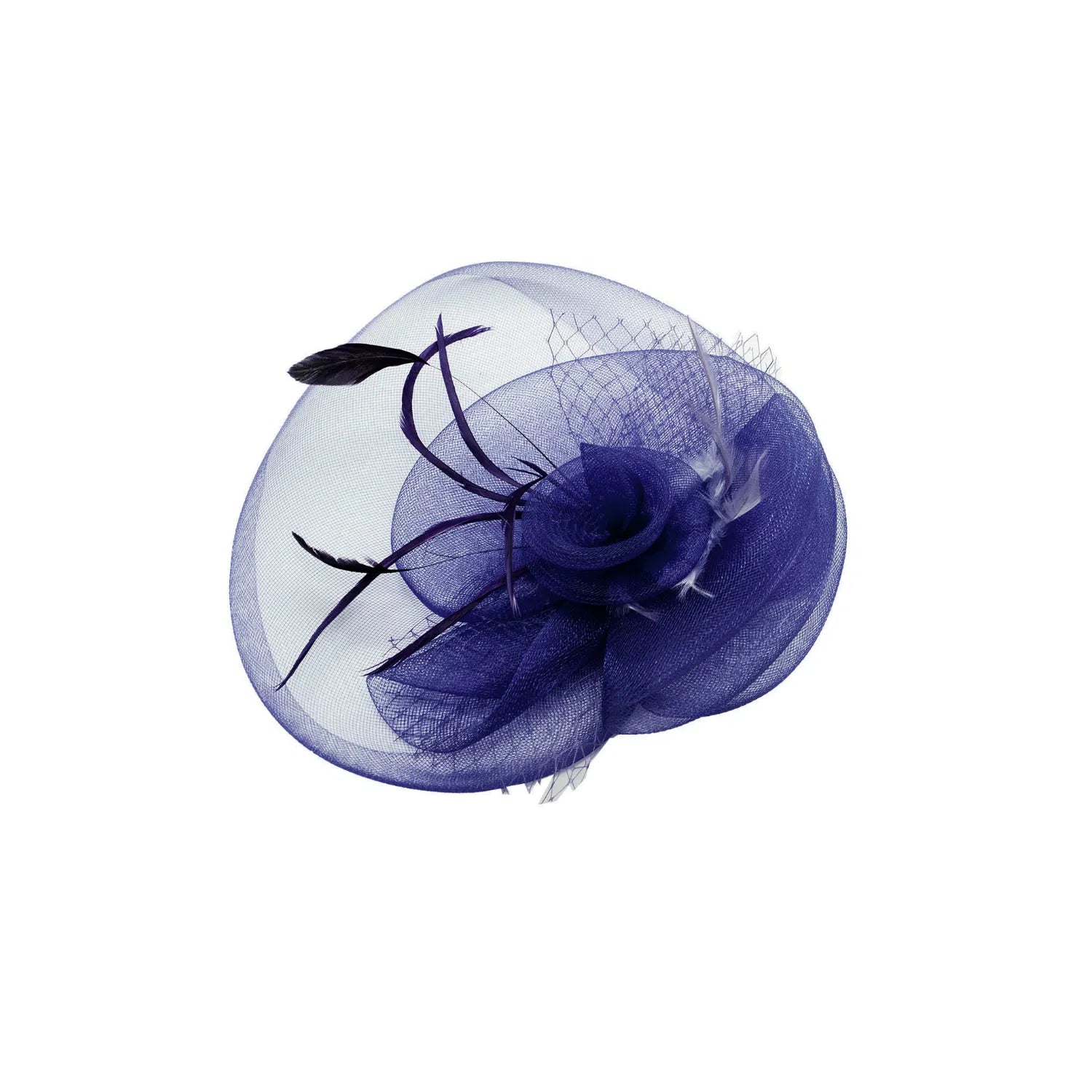 MA136-051 Twirled Gauze Flower Fascinator with Veil and Feathers