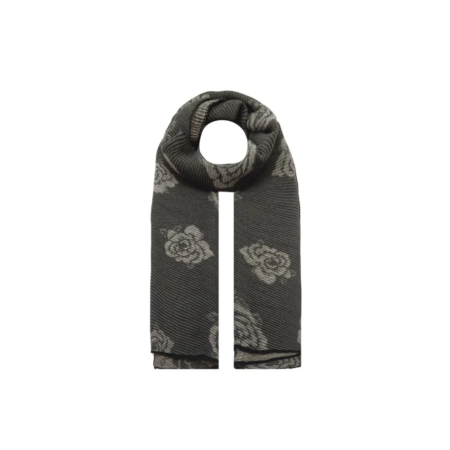 AB18160-293 Wool Blend Textured Scarf with Rose Flower Print