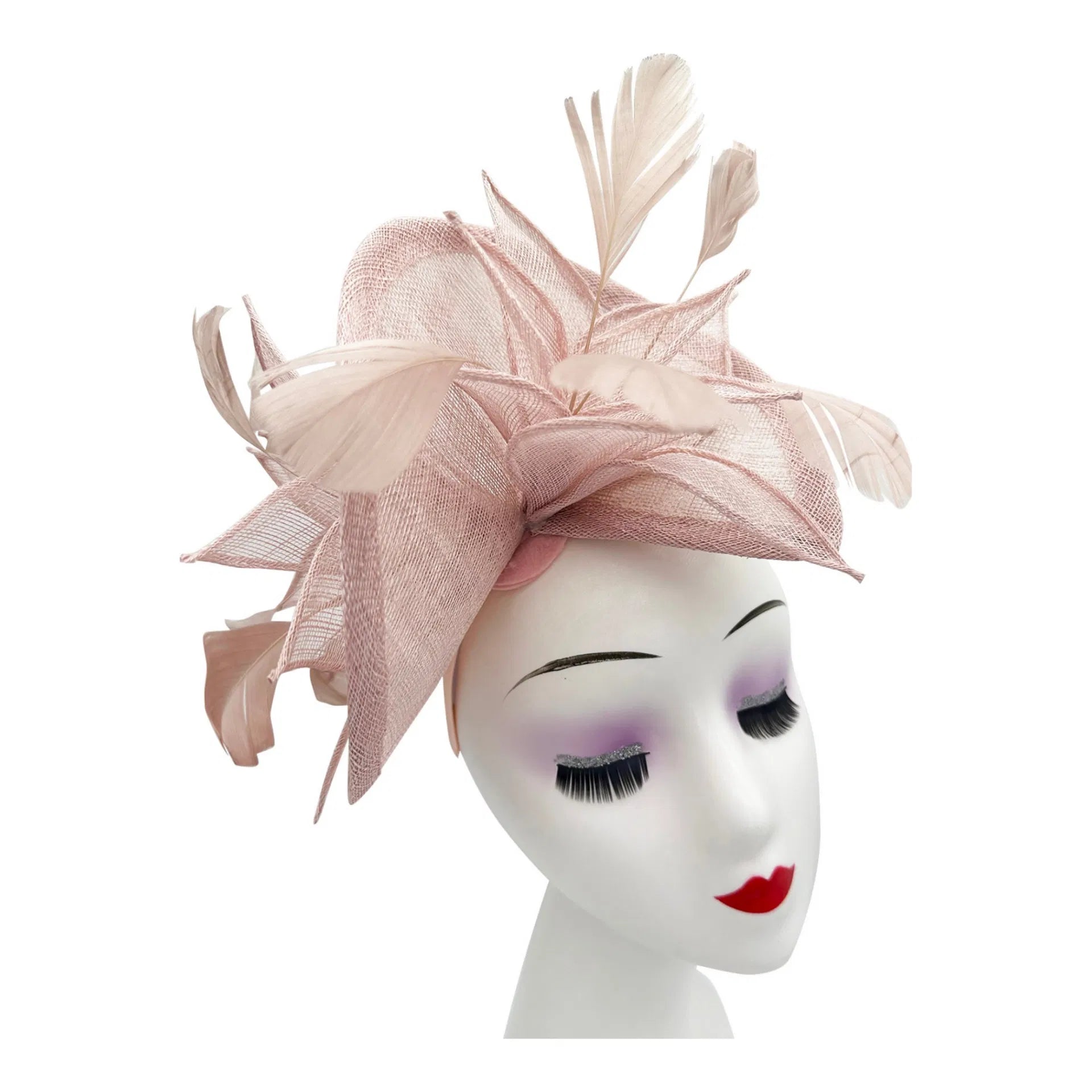 FT4240 Asymmetric Twisted Shaped Flowers and Feathers Burst Fascinator