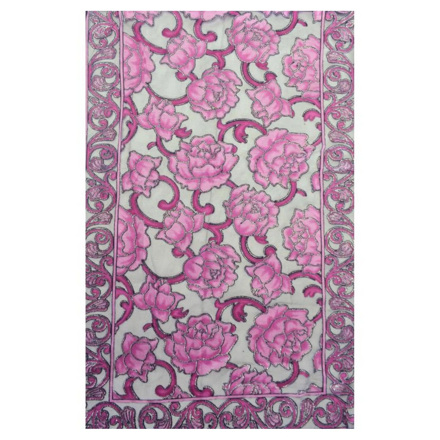 YH-5 Large Floral Pattern Scarf with Glittery Trimmings