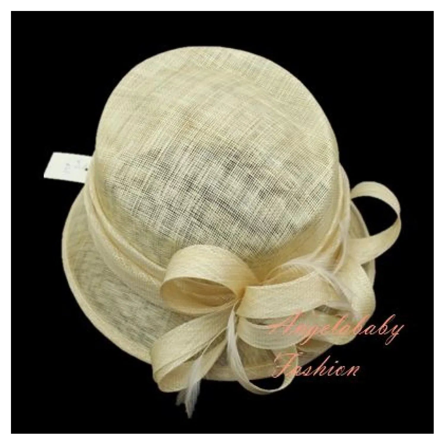 FT-21 Cream Cloche Sinamay Hatinator with Spiral Loops and Feathers