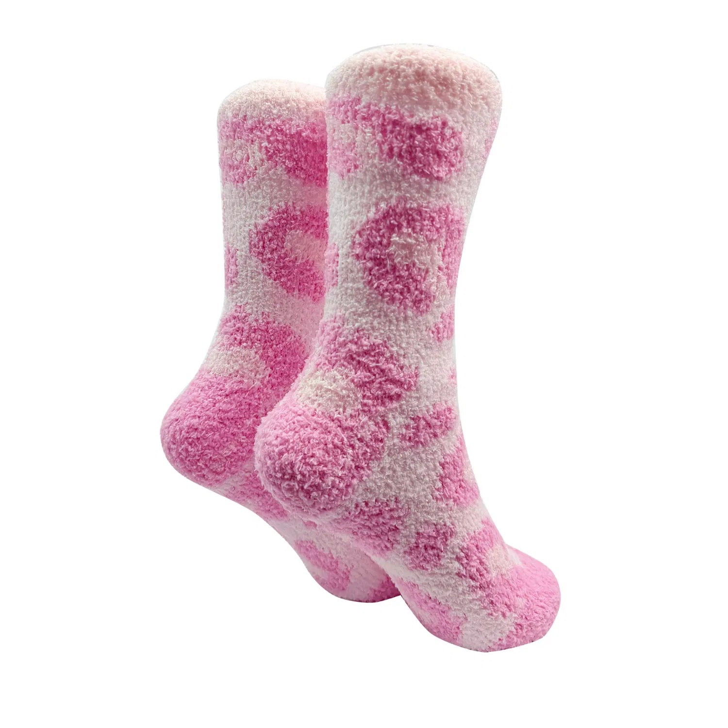 SK-33 Pink & White Leopard Print Fluffy Socks