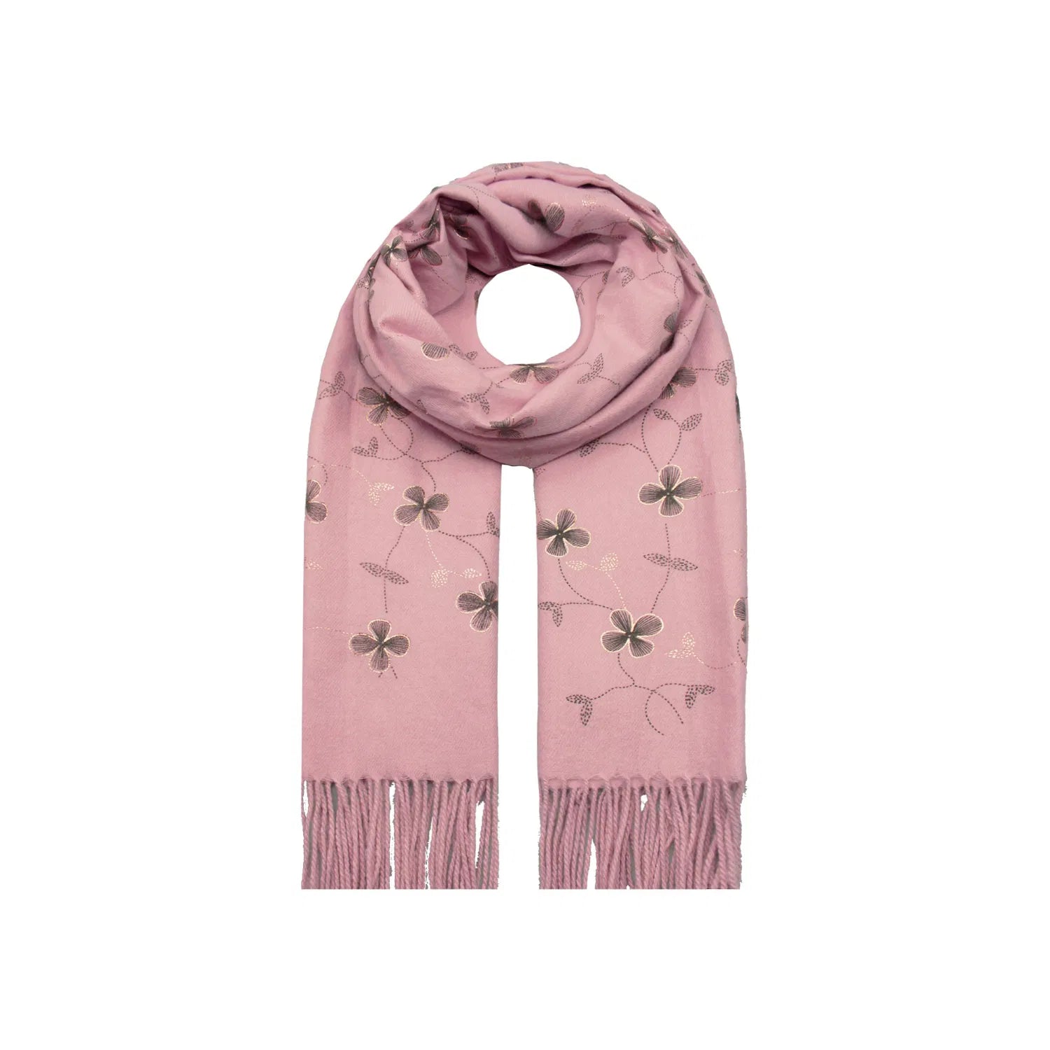 SF21100-354 Foil Print Butterfly Tassel scarf