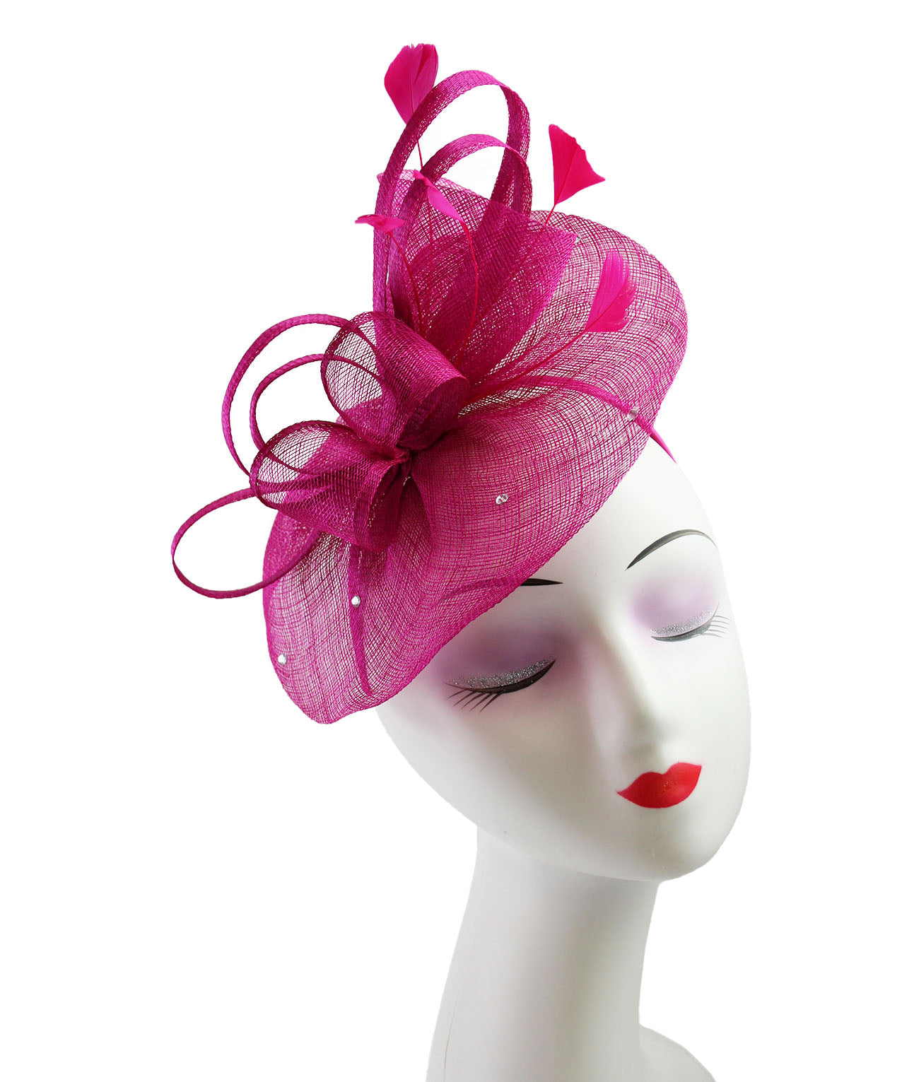 FT9020-004 Sinamay Fascinator with Diamonds and Real Feather