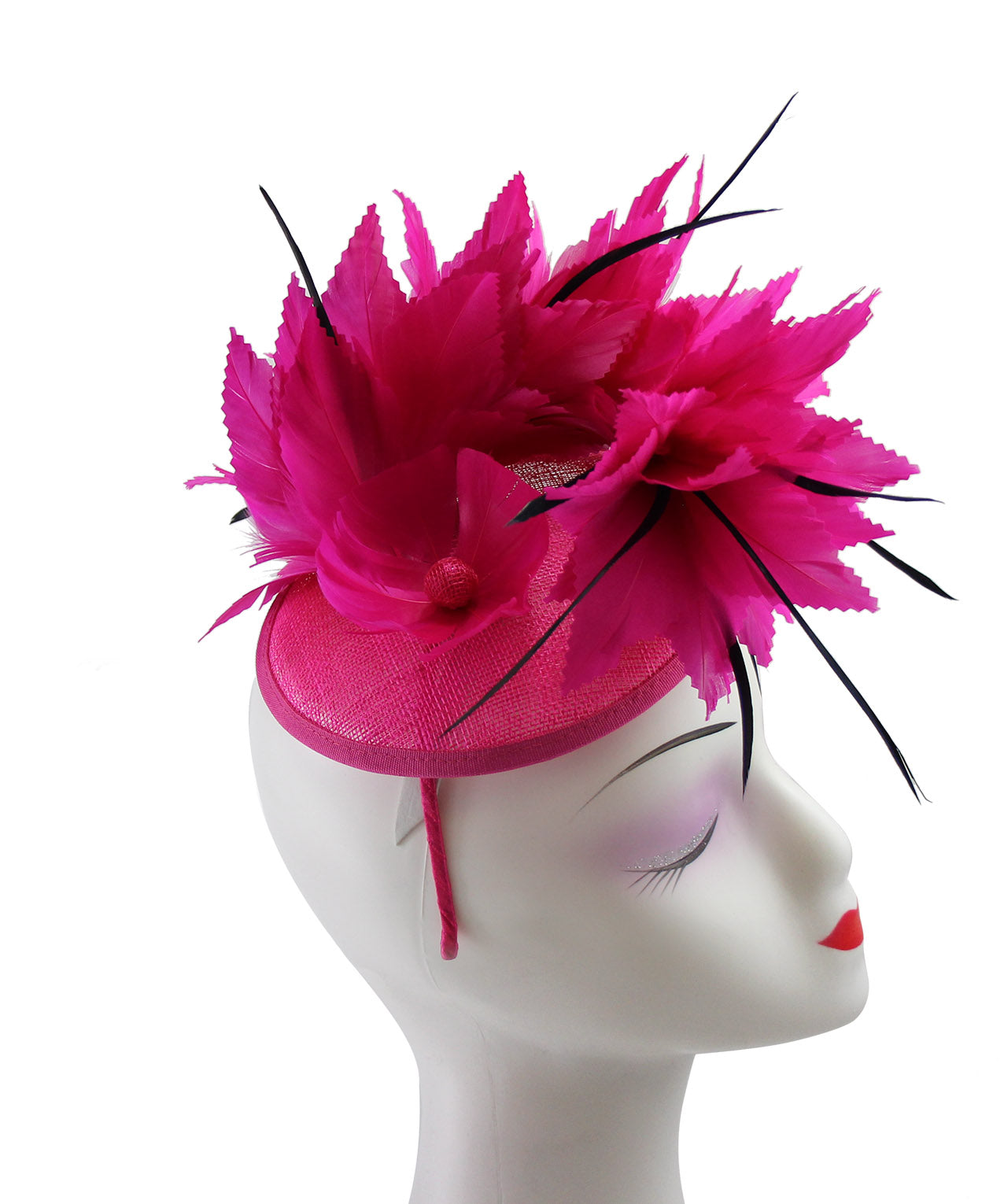 FT9268-003 Bendable Real Feather Flower Fascinator with a Sinamay Disc