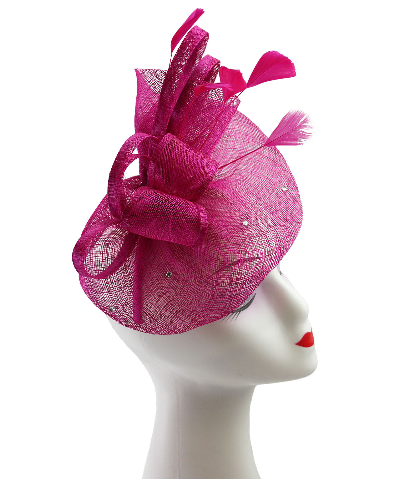 FT9020-004 Sinamay Fascinator with Diamonds and Real Feather
