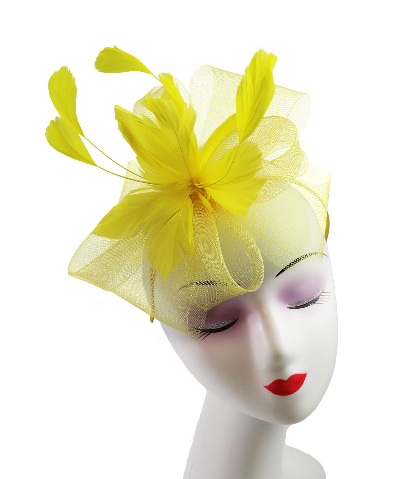 FT9065-011  Feather Flower Fascinator with Synthetic Curls