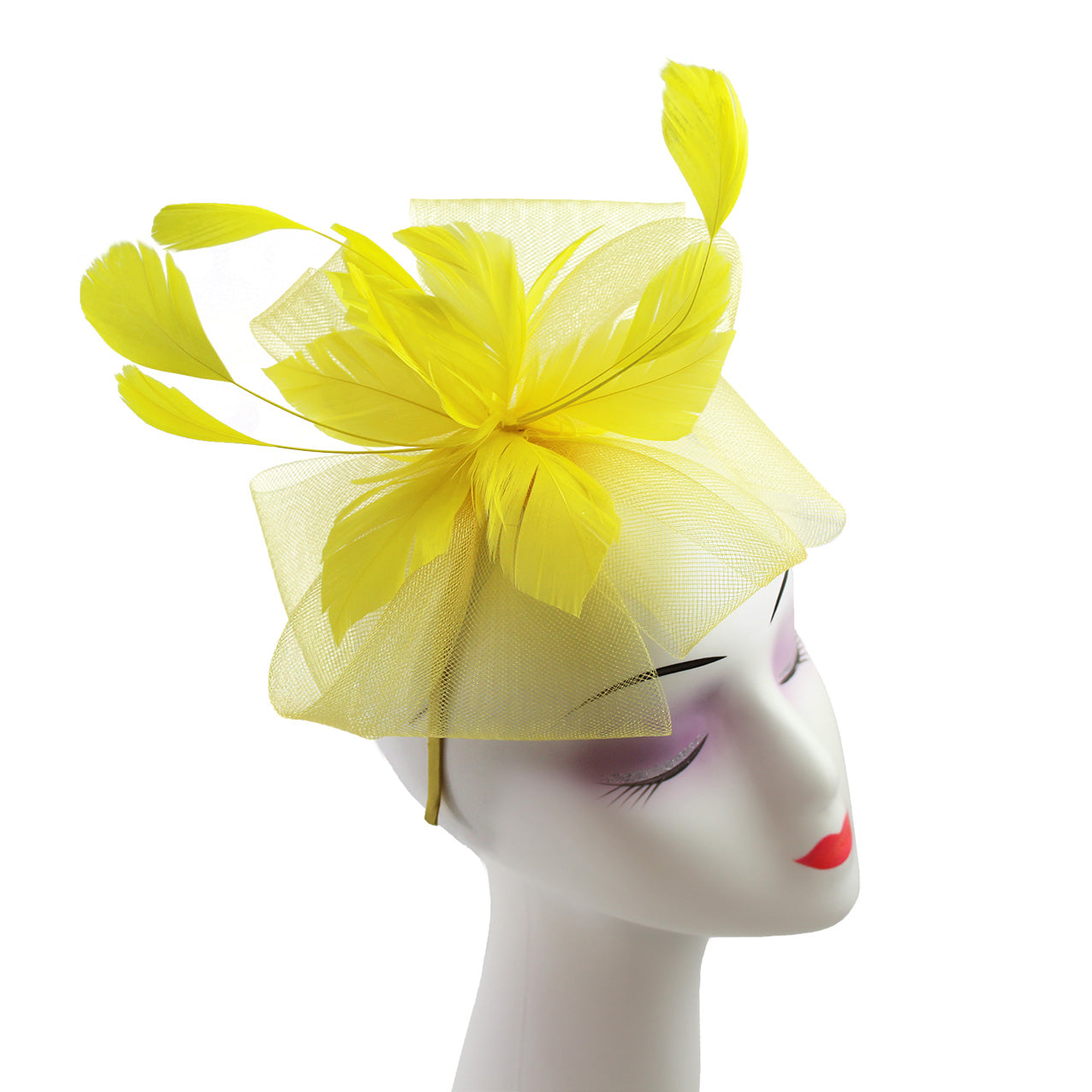 FT9065-011  Feather Flower Fascinator with Synthetic Curls