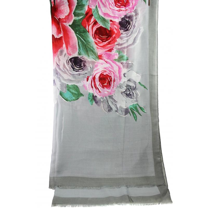 SF19110-044 Soft Scarf with Rose Flower Print and Glitters