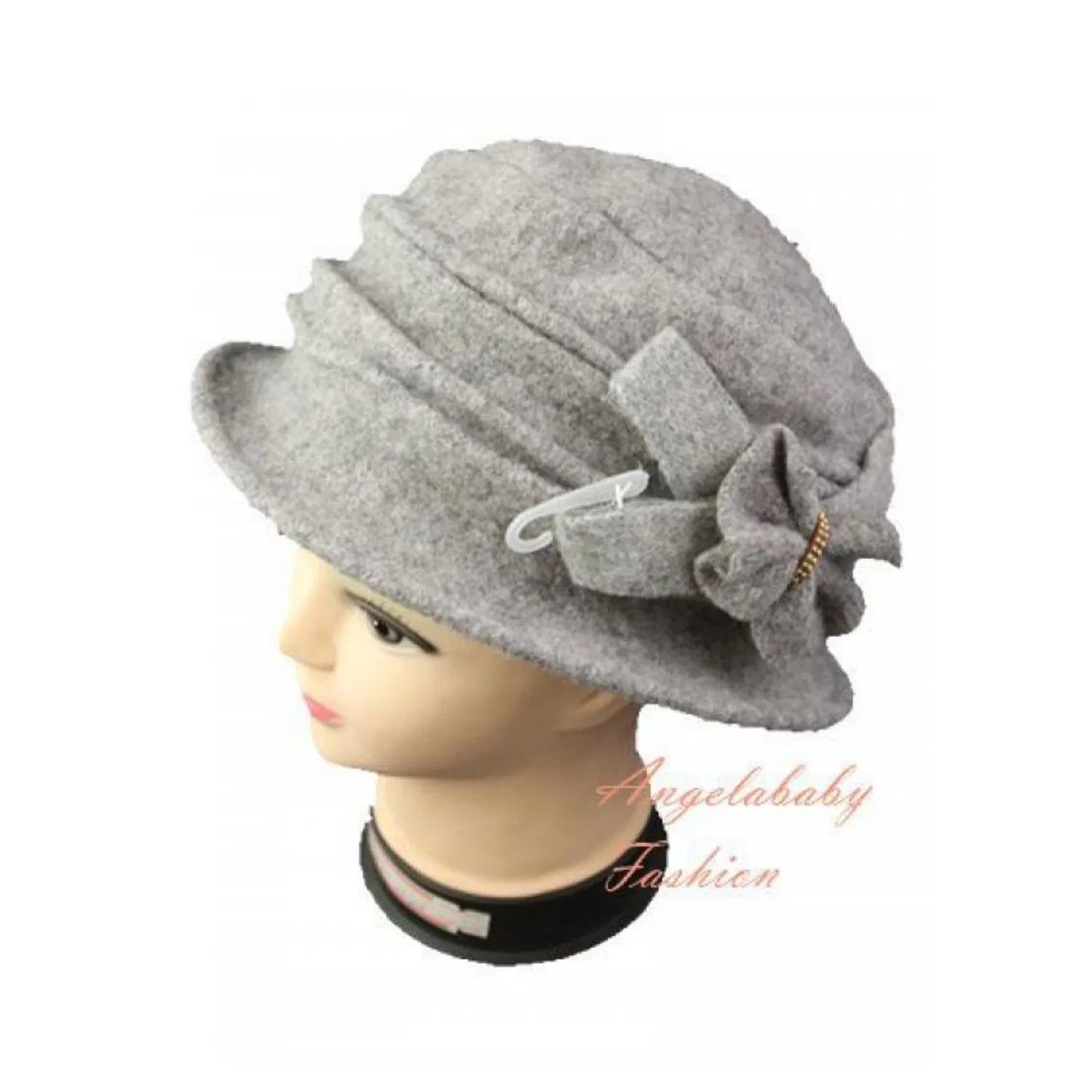 YJ034-72301 Wool Blend Cloche Hat with Bow Accent