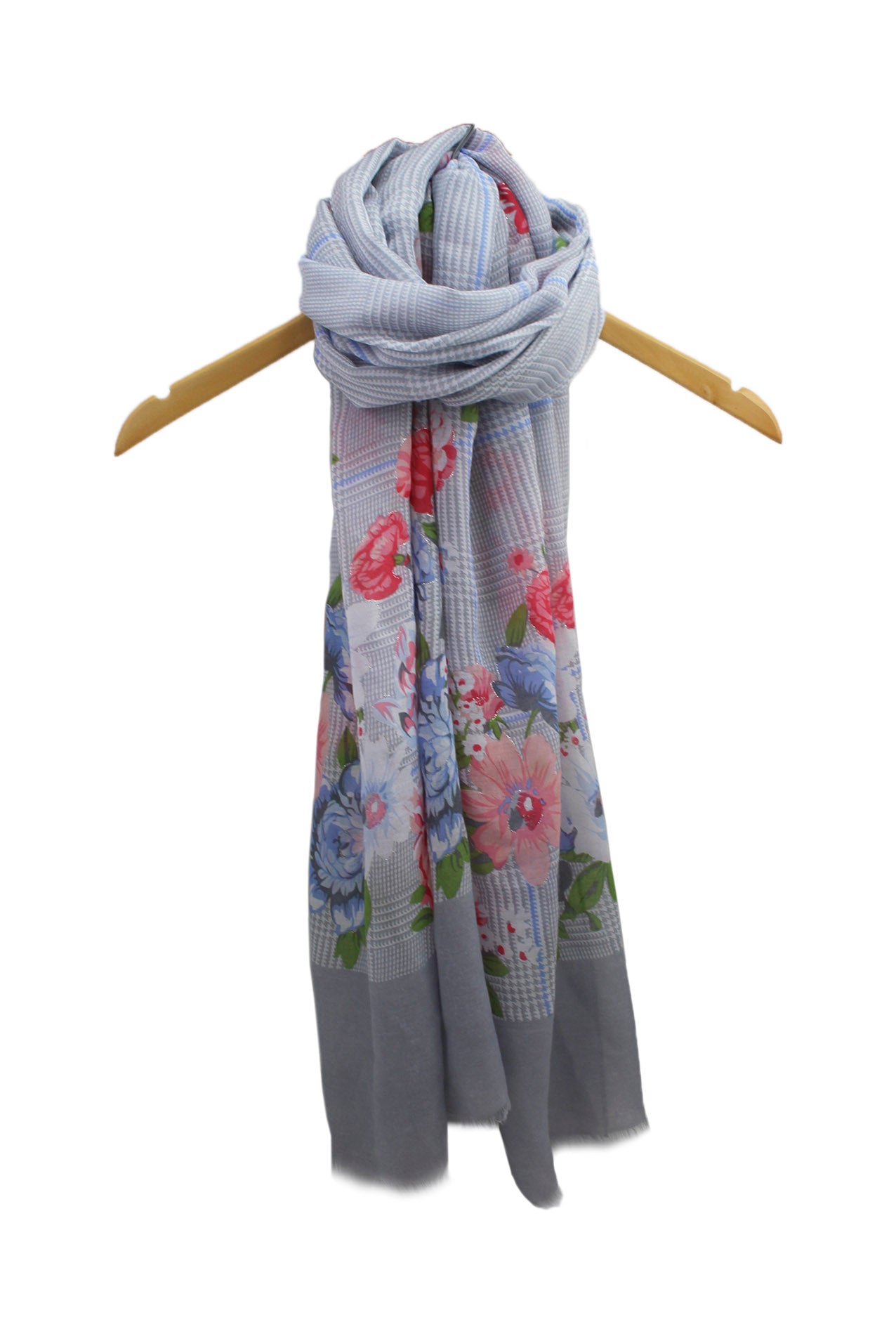 SF1995-022 Printed Scarf with Flower Pattern and Shiny Glitters