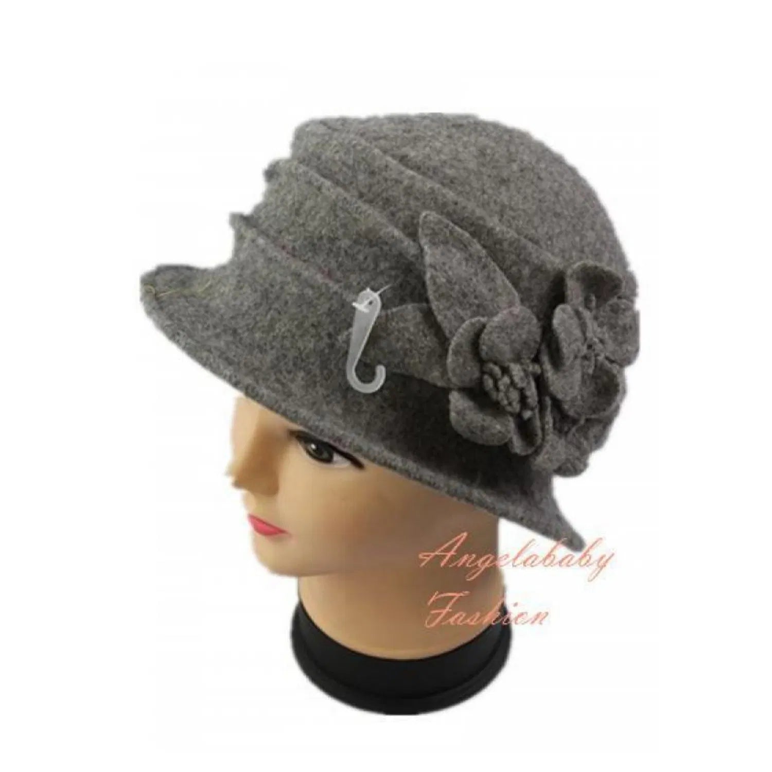 YJ034-72303 Wool Mix Cloche Hat with Flower Detail