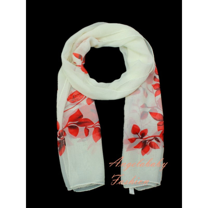 12-88 12 pieces of Rose Printed Chiffon Scarf