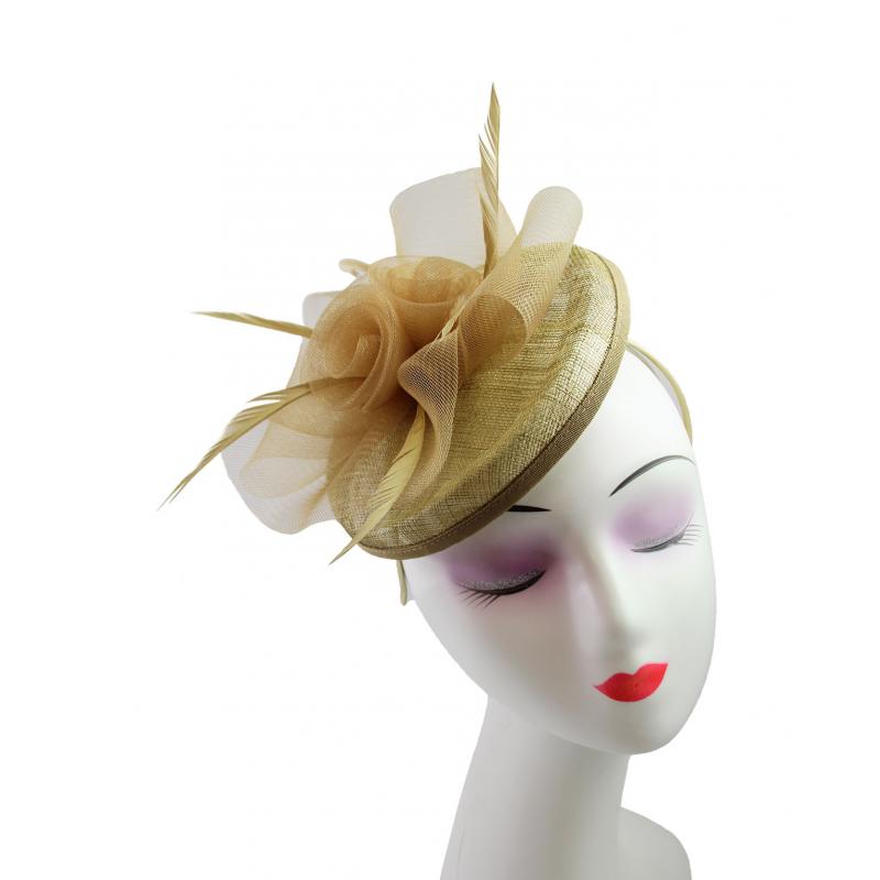 FT9014-017 Floral Sinamay Disc Fascinator with Feathers