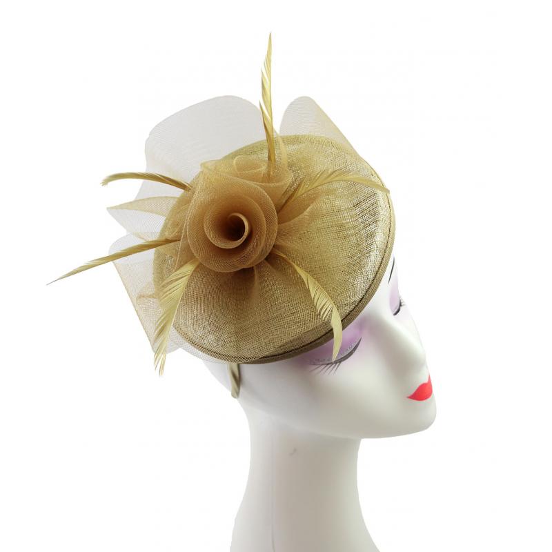 FT9014-017 Floral Sinamay Disc Fascinator with Feathers