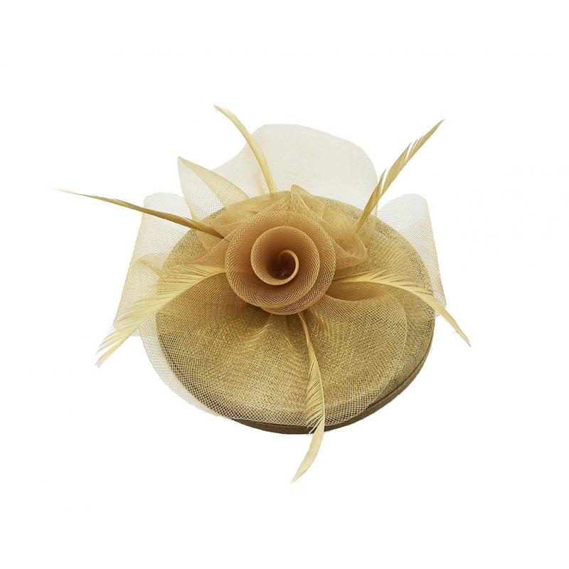 FT9014-017 Floral Sinamay Disc Fascinator with Feathers