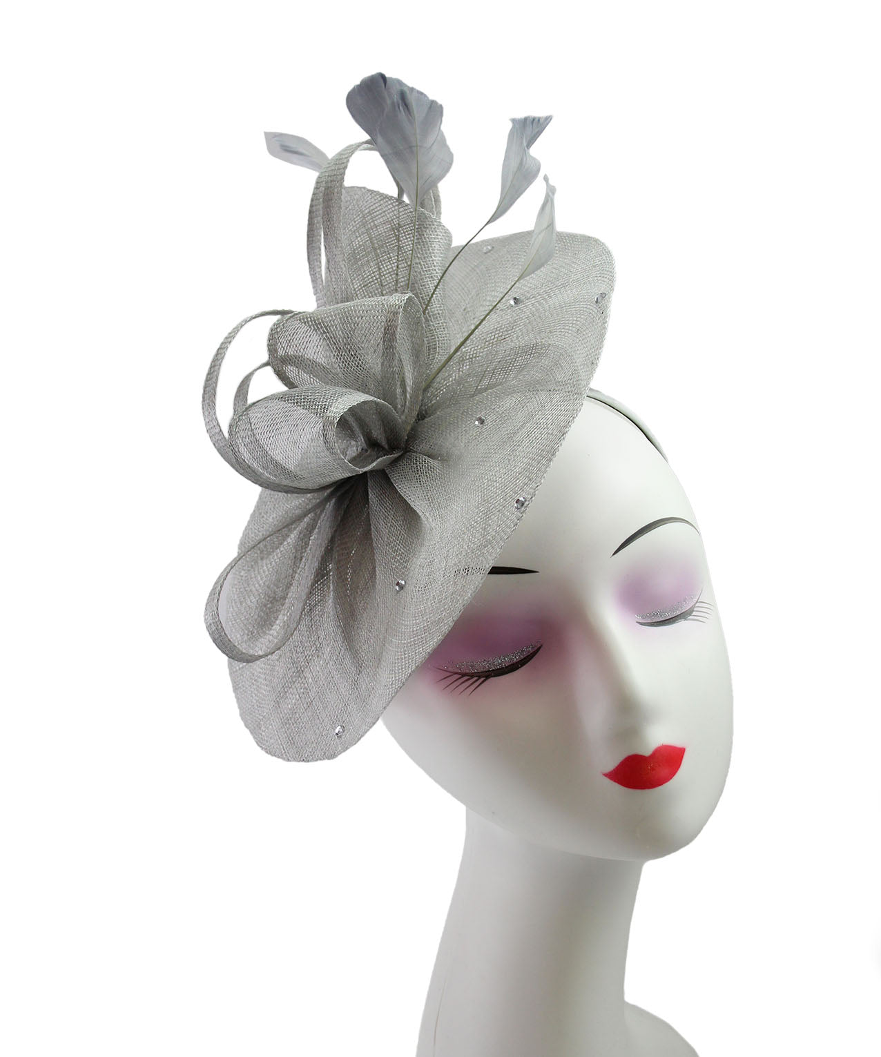 FT9020-004 Sinamay Fascinator with Diamonds and Real Feather