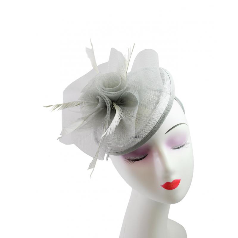 FT9014-017 Floral Sinamay Disc Fascinator with Feathers