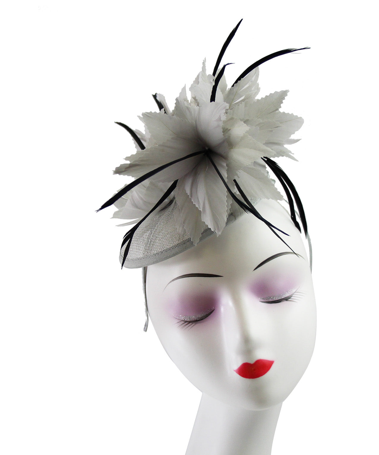 FT9268-003 Bendable Real Feather Flower Fascinator with a Sinamay Disc