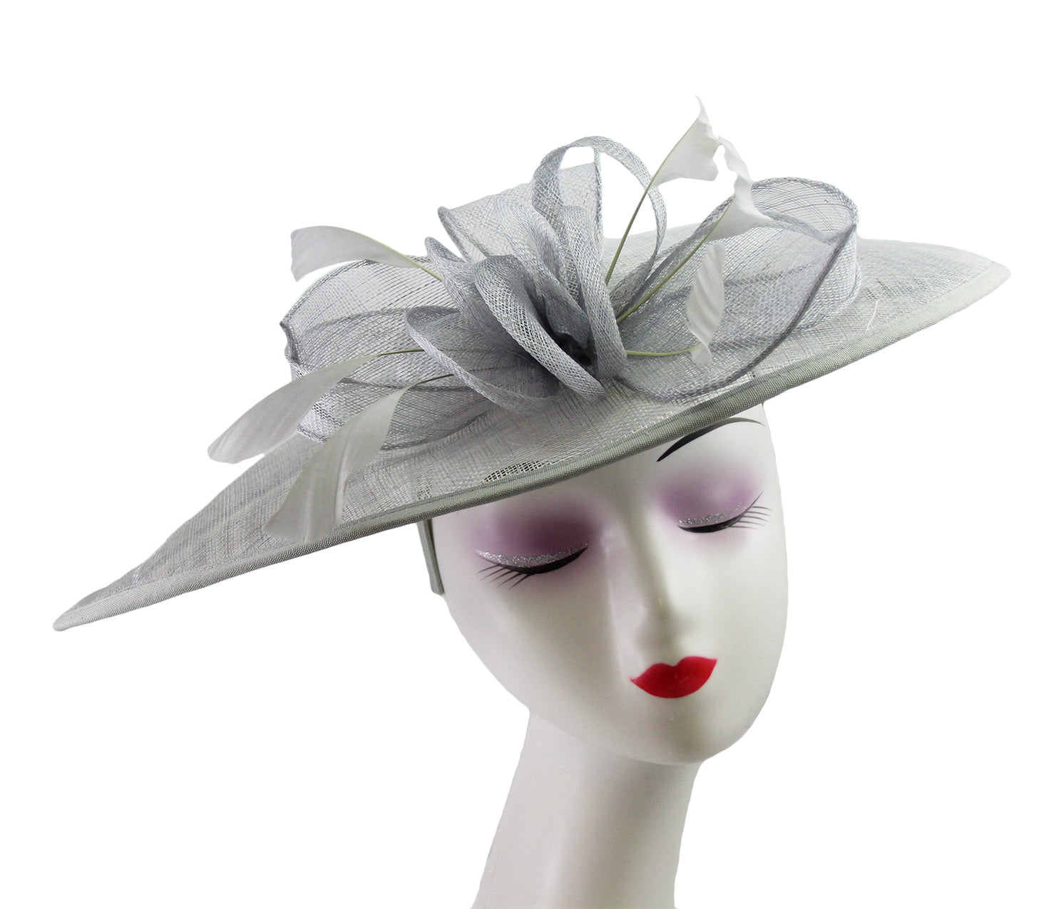 FT9038-019 Large Sinamay Hatinator with Curved Hoops and Feathers