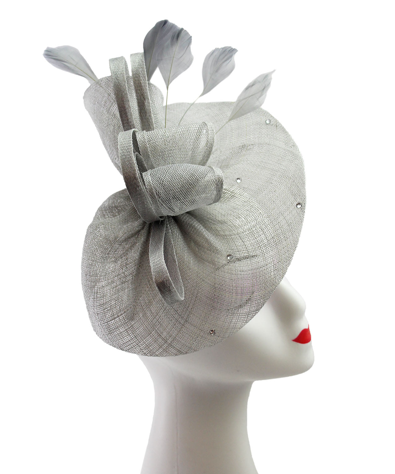 FT9020-004 Sinamay Fascinator with Diamonds and Real Feather
