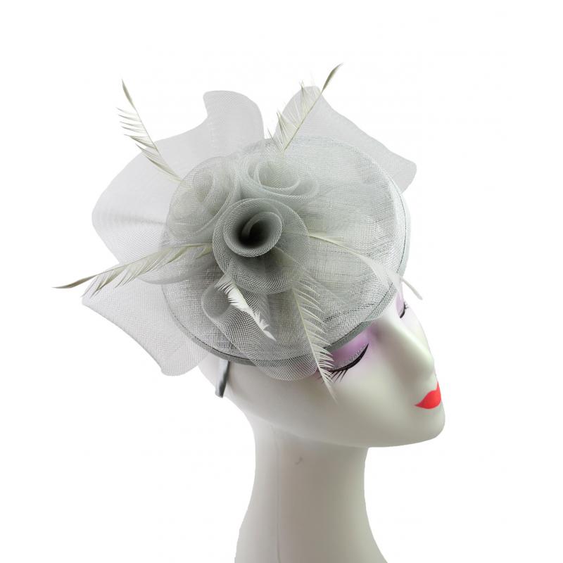 FT9014-017 Floral Sinamay Disc Fascinator with Feathers