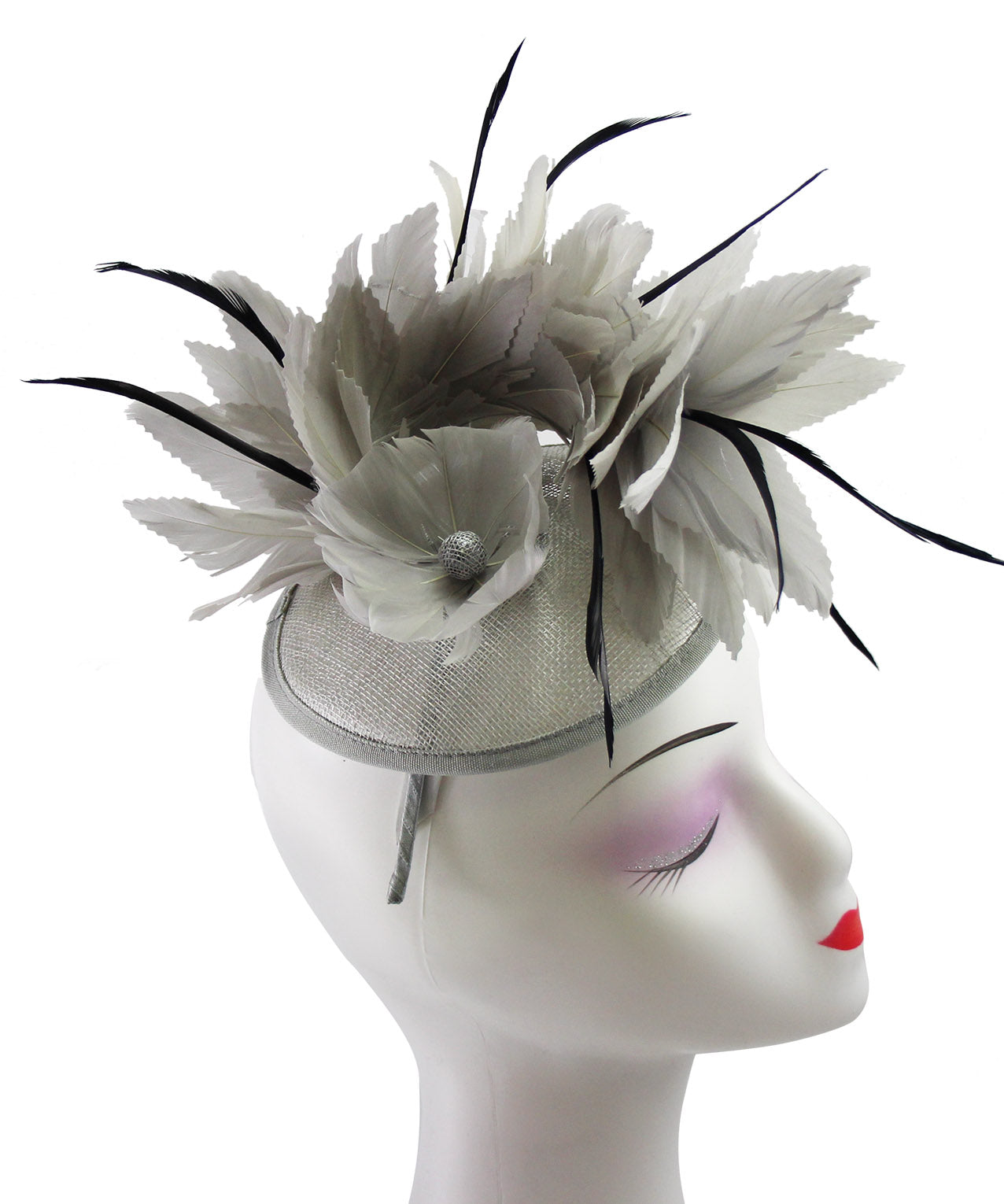 FT9268-003 Bendable Real Feather Flower Fascinator with a Sinamay Disc