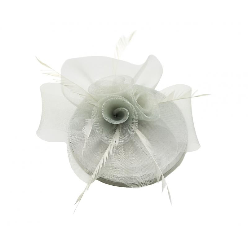 FT9014-017 Floral Sinamay Disc Fascinator with Feathers