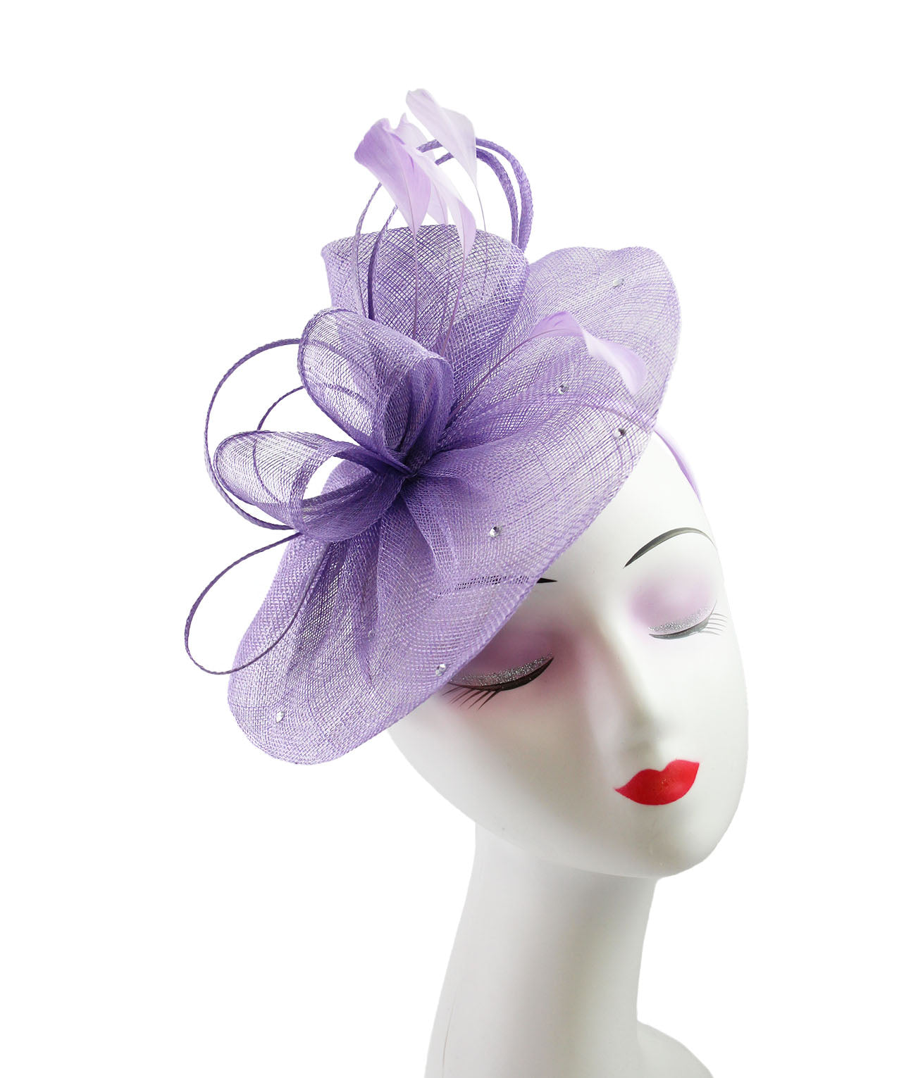 FT9020-004 Sinamay Fascinator with Diamonds and Real Feather