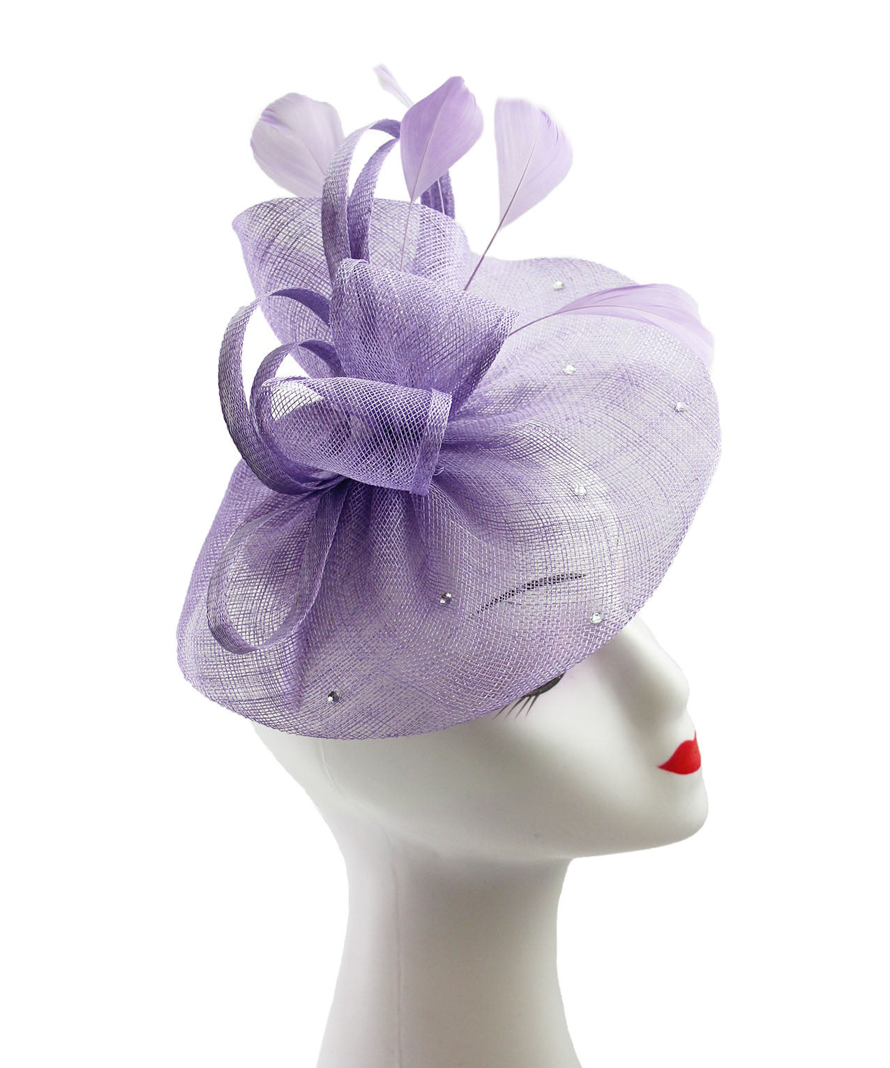 FT9020-004 Sinamay Fascinator with Diamonds and Real Feather