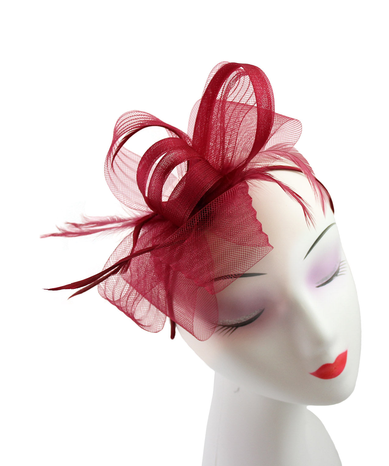 FT9048-010 Bow Fascinator with Synthetic Loops and Curled Feathers