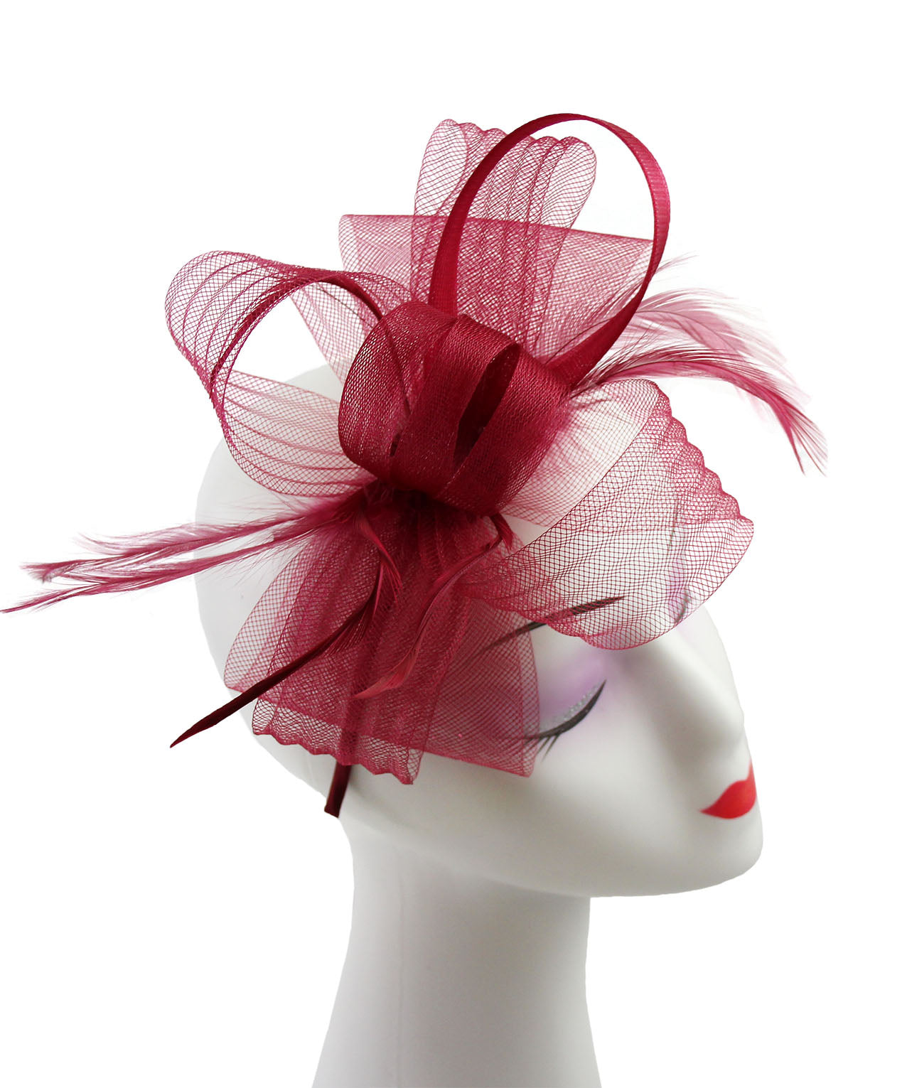 FT9048-010 Bow Fascinator with Synthetic Loops and Curled Feathers