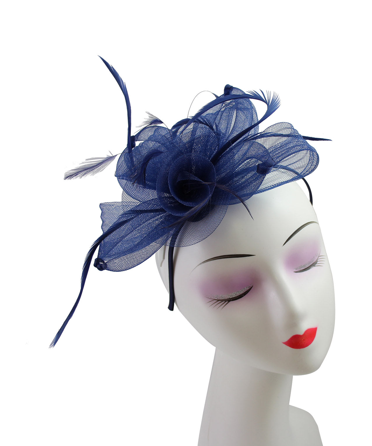 FT906-009 Crin Flower Fascinator with Curled Feathers