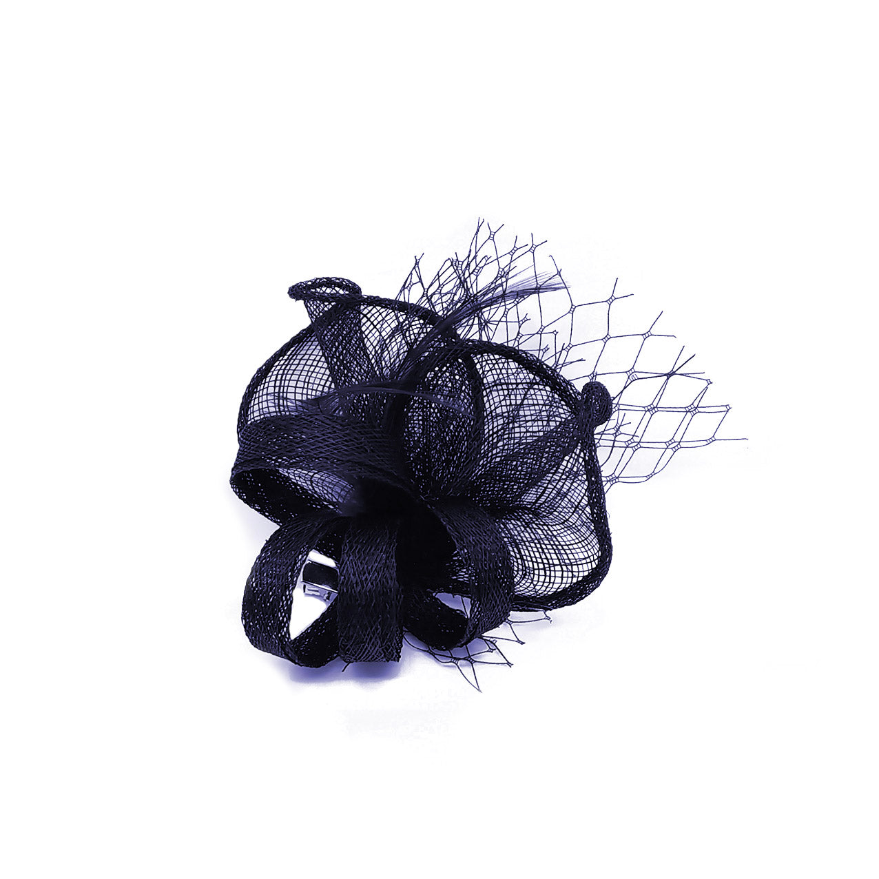 FT9075-012 Sinamay Wavy Fascinator with Loops and Mesh