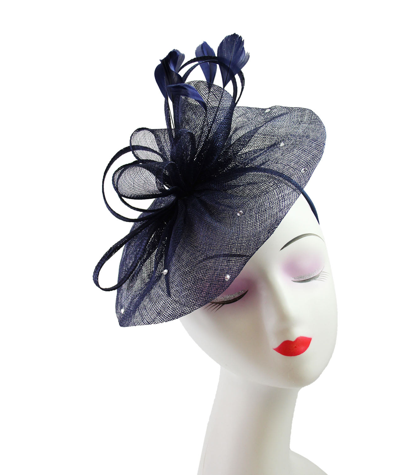 FT9020-004 Sinamay Fascinator with Diamonds and Real Feather