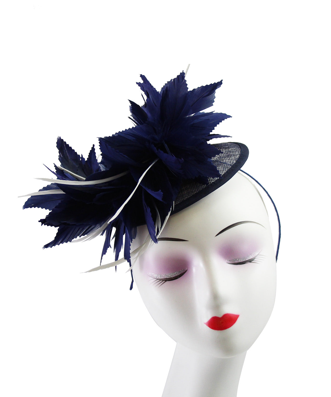 FT9268-003 Bendable Real Feather Flower Fascinator with a Sinamay Disc