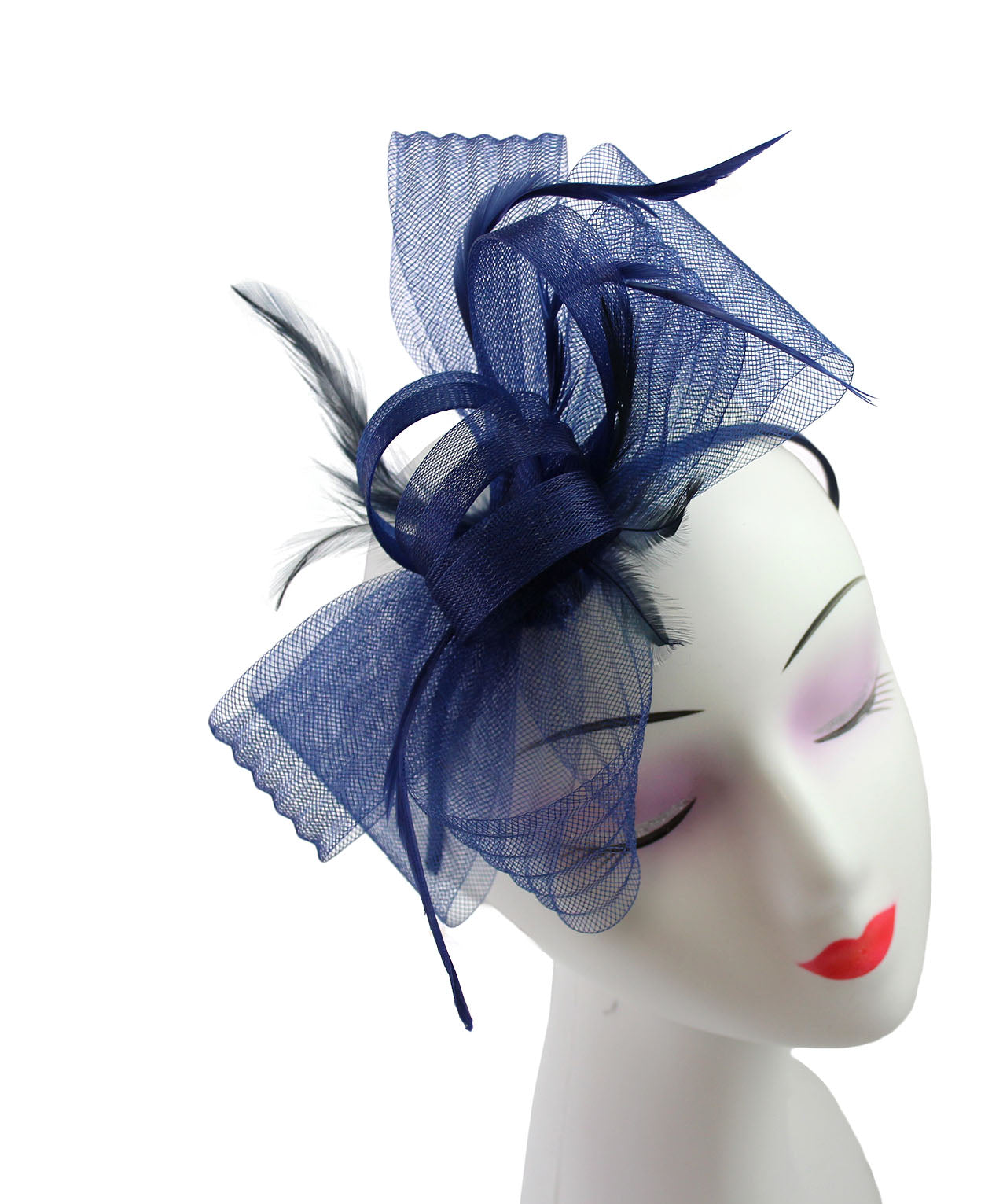 FT9048-010 Bow Fascinator with Synthetic Loops and Curled Feathers