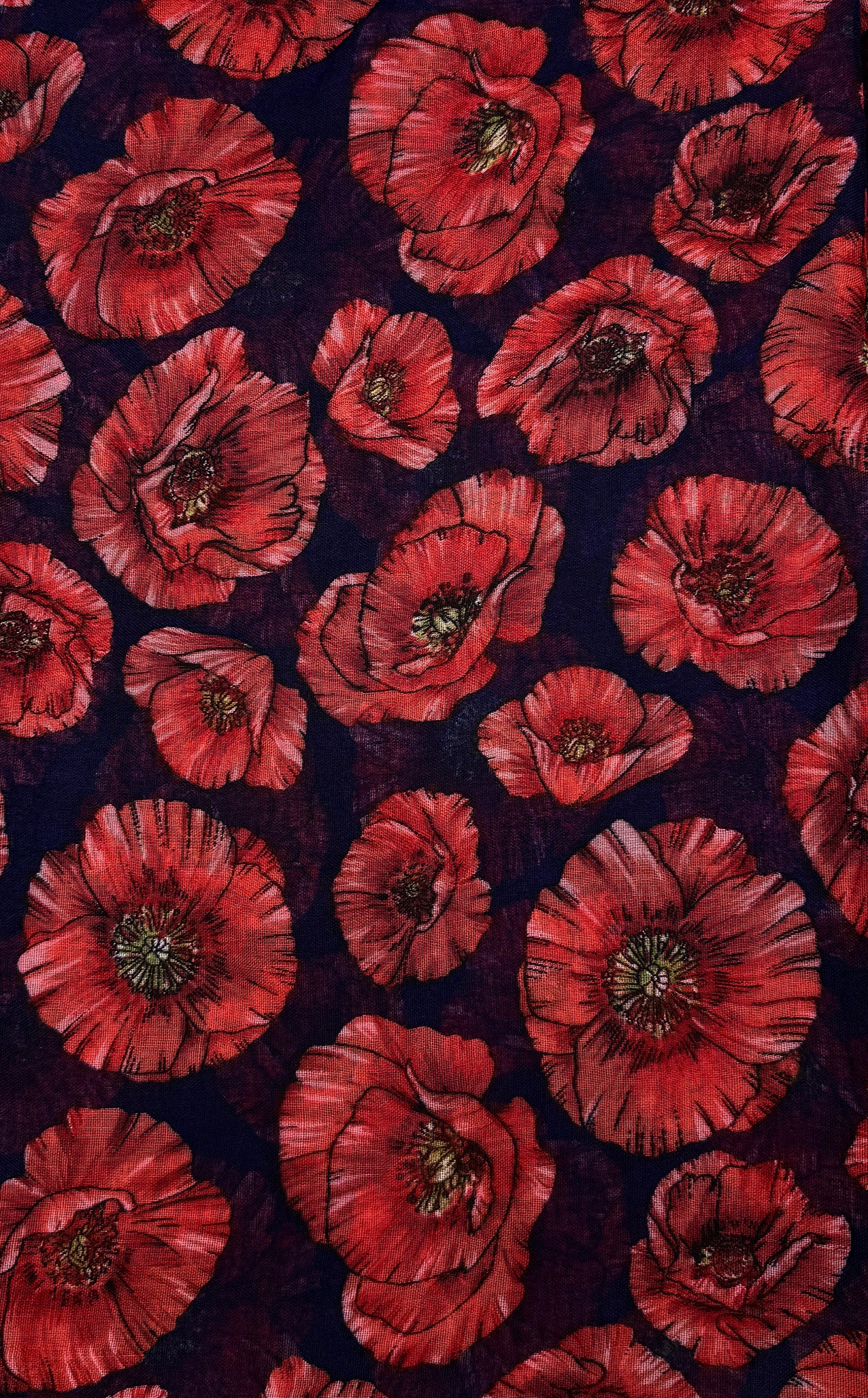 SF2668-398 Red Poppy Print Scarf