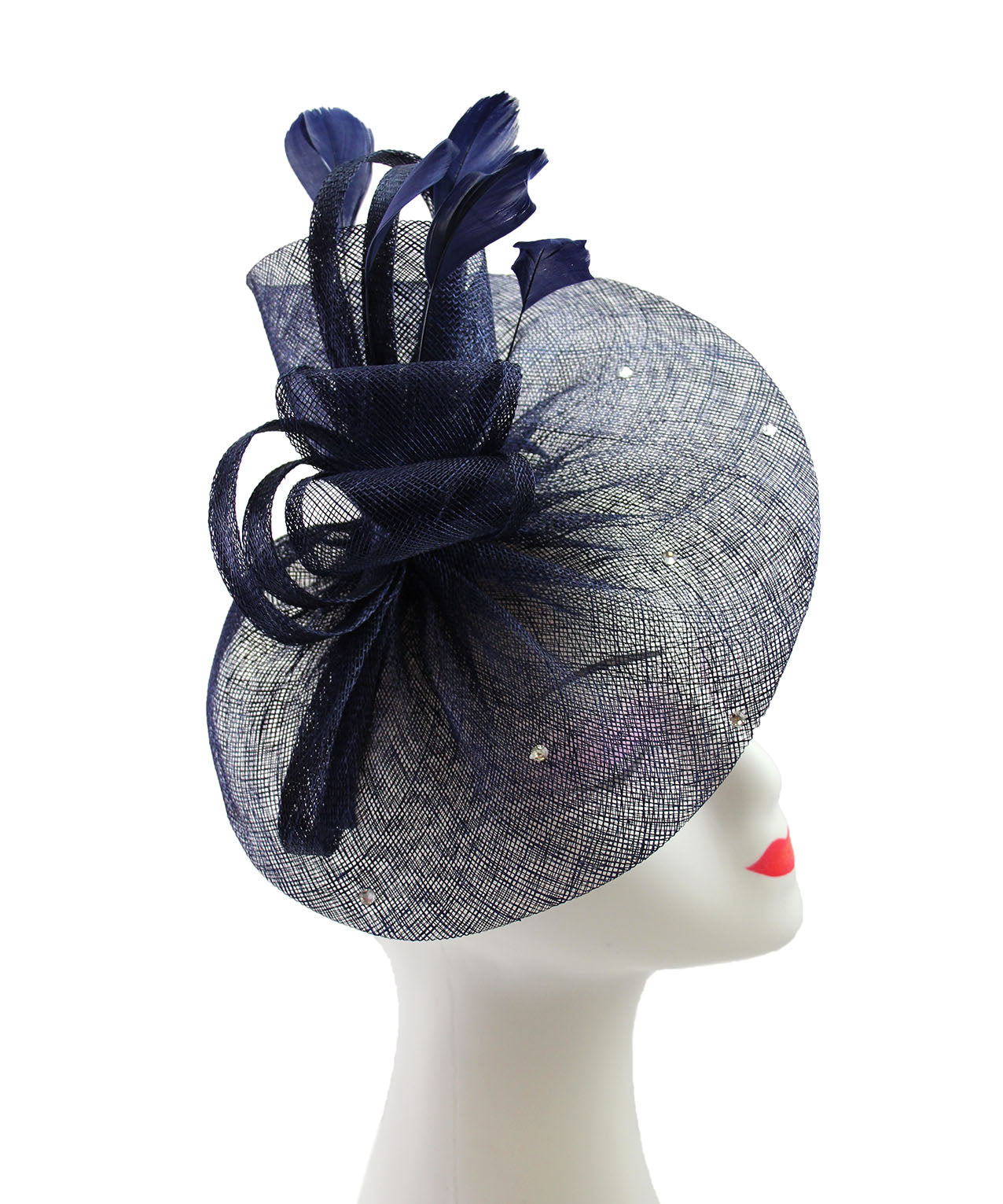 FT9020-004 Sinamay Fascinator with Diamonds and Real Feather