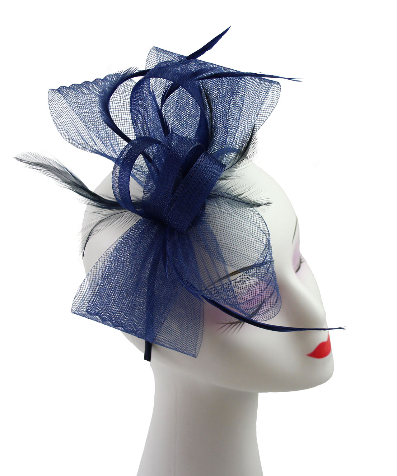 FT9048-010 Bow Fascinator with Synthetic Loops and Curled Feathers