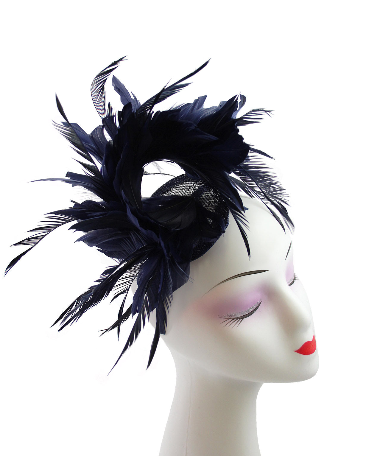 FT9022-008 Disc Fascinator with large and Bendable Feather Flower