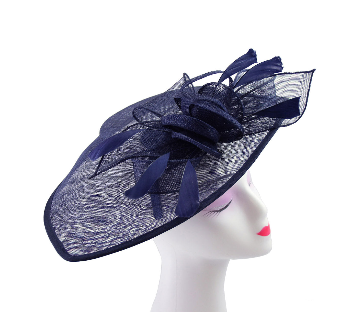 FT9038-019 Large Sinamay Hatinator with Curved Hoops and Feathers