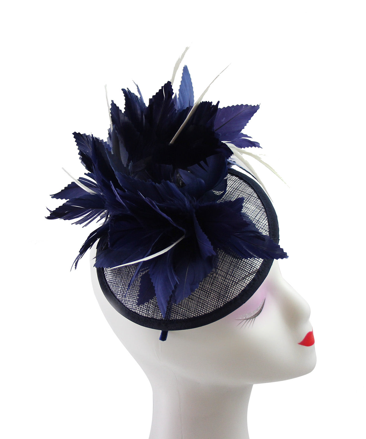 FT9268-003 Bendable Real Feather Flower Fascinator with a Sinamay Disc