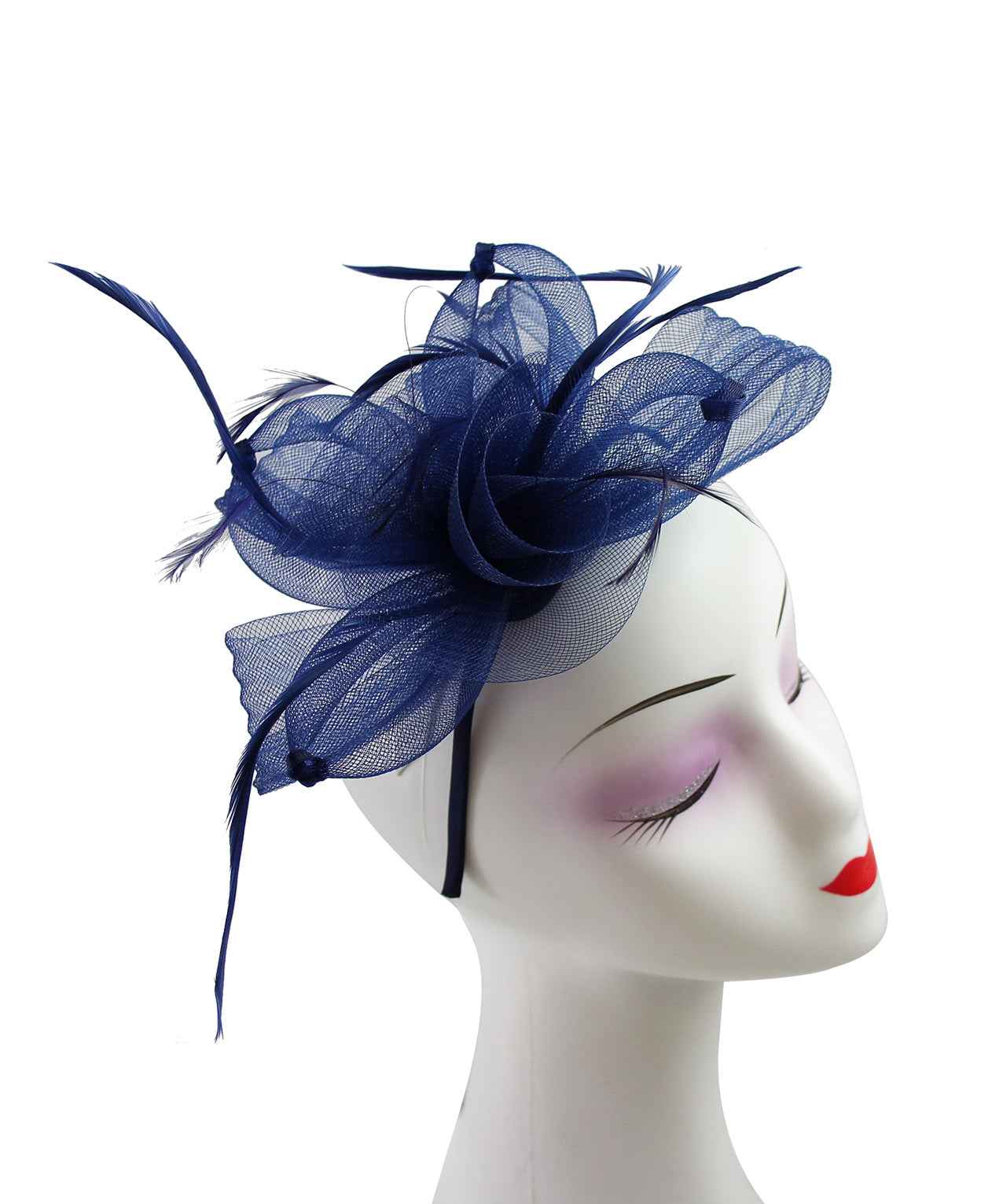 FT906-009 Crin Flower Fascinator with Curled Feathers