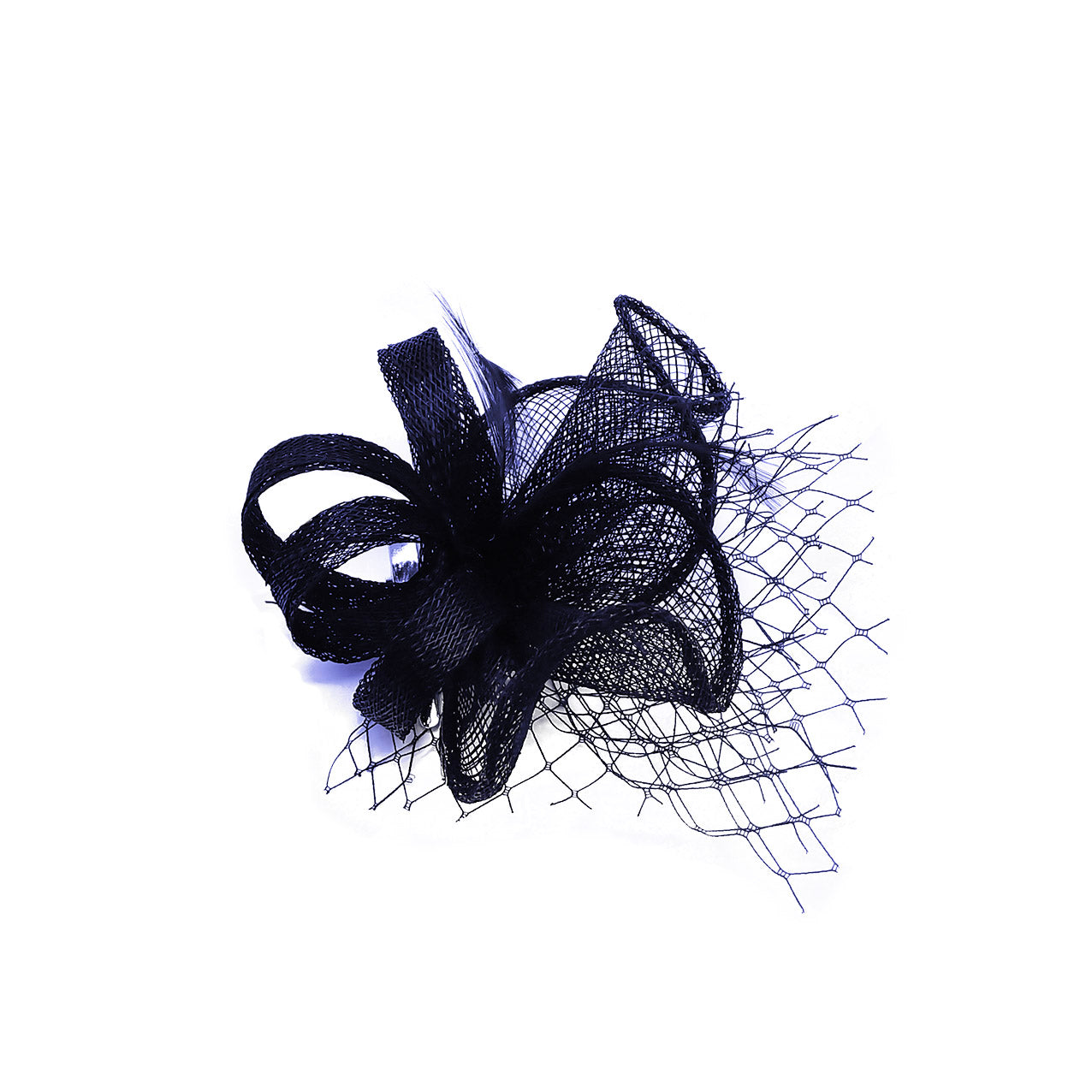 FT9075-012 Sinamay Wavy Fascinator with Loops and Mesh