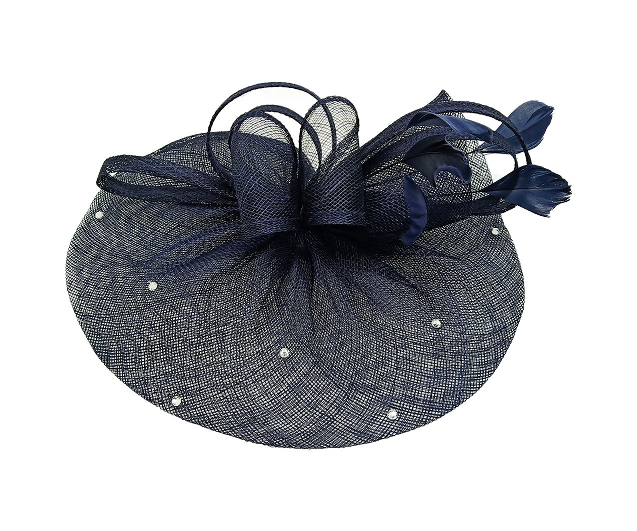 FT9020-004 Sinamay Fascinator with Diamonds and Real Feather