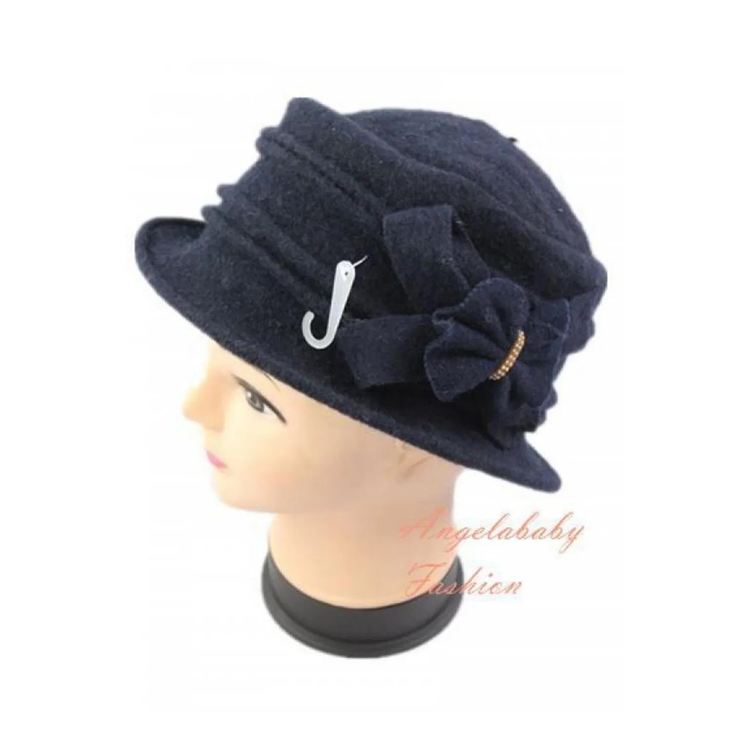 YJ034-72301 Wool Blend Cloche Hat with Bow Accent